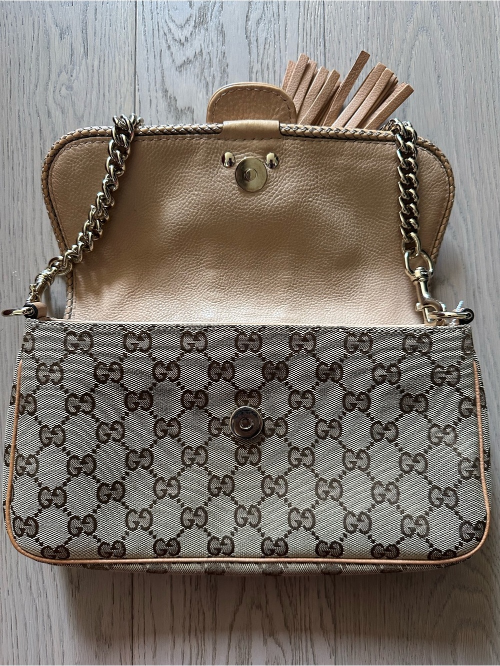 Gucci Marrakech GG Monogram Tassel Baguette Chain Shoulder Bag Entrupy COA - Picture 16 of 16